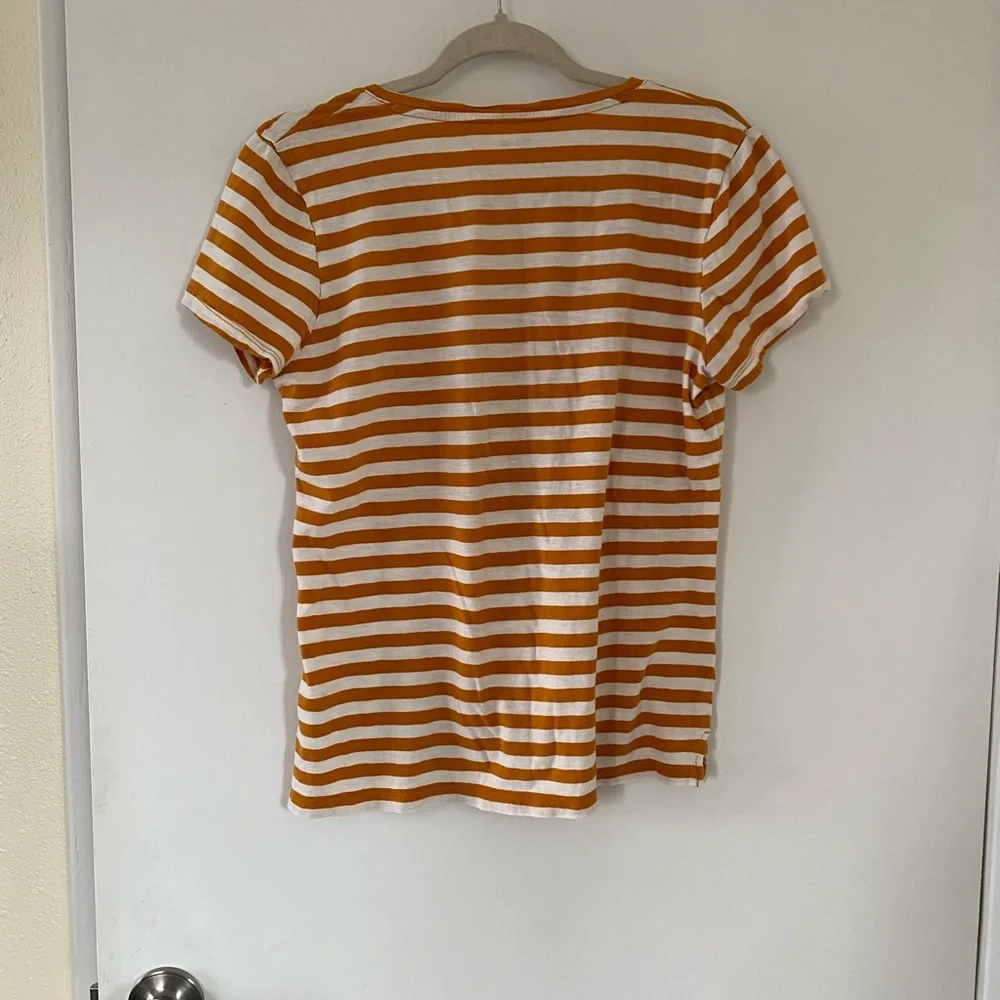 Madewell White & Mustard Striped V-Neck Pocket Tee 100% Cotton t-shirt Medium - Picture 4 of 5